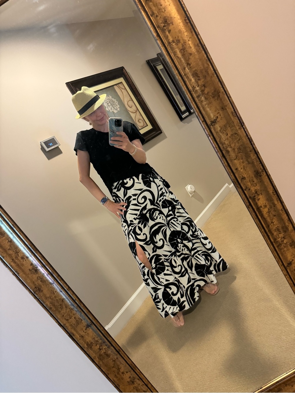 Floral Maxi Skirt — Black & White Women's Skirt